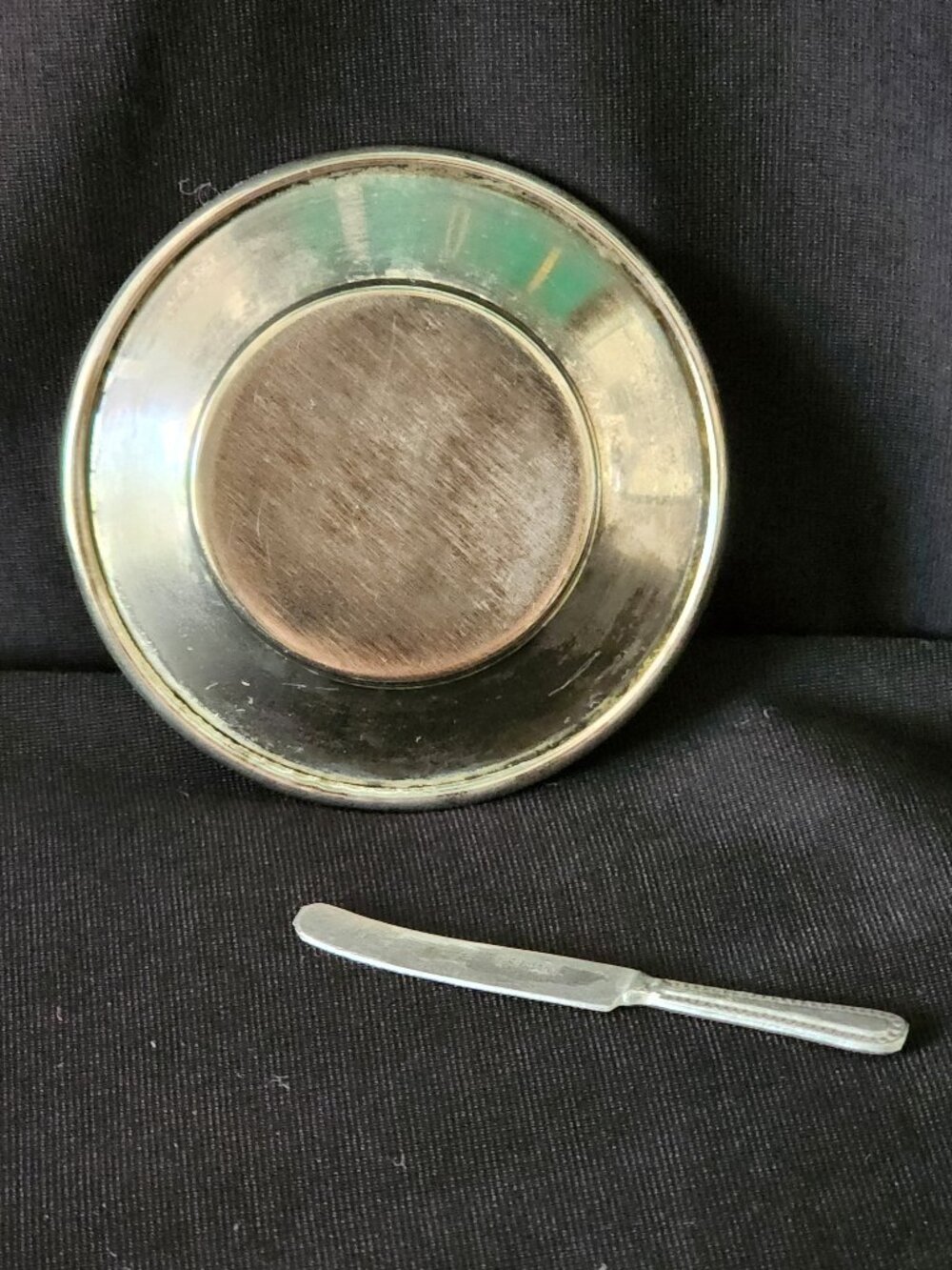 Antique Large Dollhouse Kitchen Miniature German Charger Serving Plate & Knife